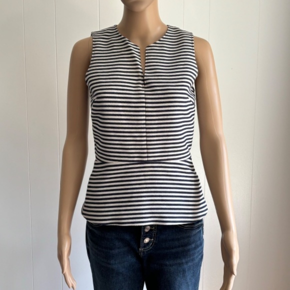 Theory Etia blue and white lined striped sleeveless peplum size small - Picture 2 of 15